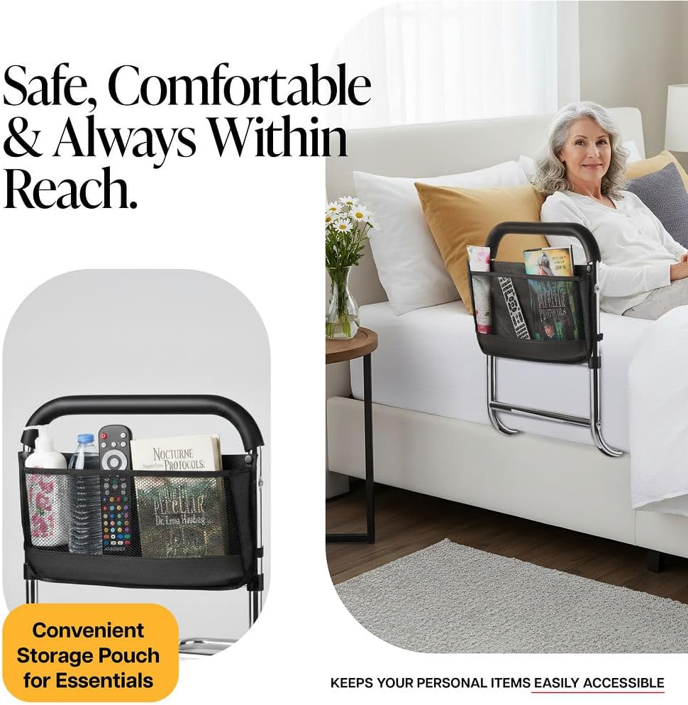 Medical king Bed Assist Rail Without Legs Bed Assist Rails for Seniors ASTM Approved Bed Assist bar with Storage Pocket Easy to get in or Out of Bed Safely with Floor Support