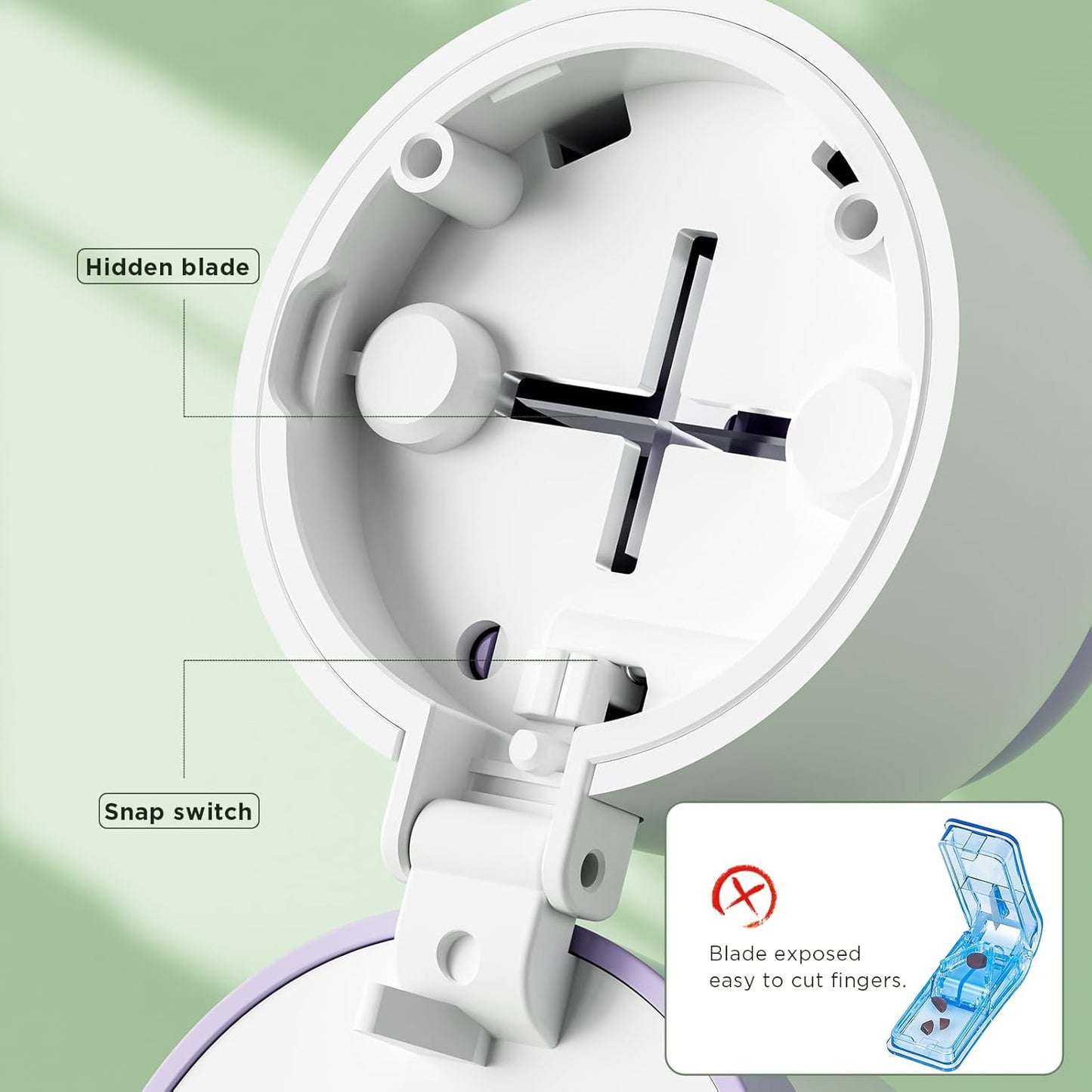 Pill Cutter - Pill Splitter with Stainless Steel Blade for Cutting Small Pills or Large Pills in one Fourth, Pill Cutter 1/4, Suitable for Cuting Vitamins, Tablets (1-4 Purple)