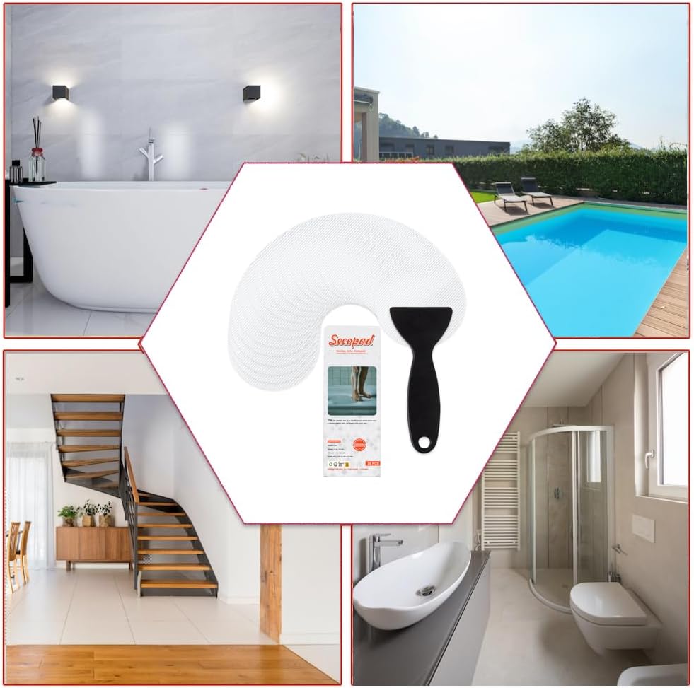 36PCS Bathtub Stickers Non-Slip, Safety Shower Treads Adhesive Appliques with Premium Scraper (White)