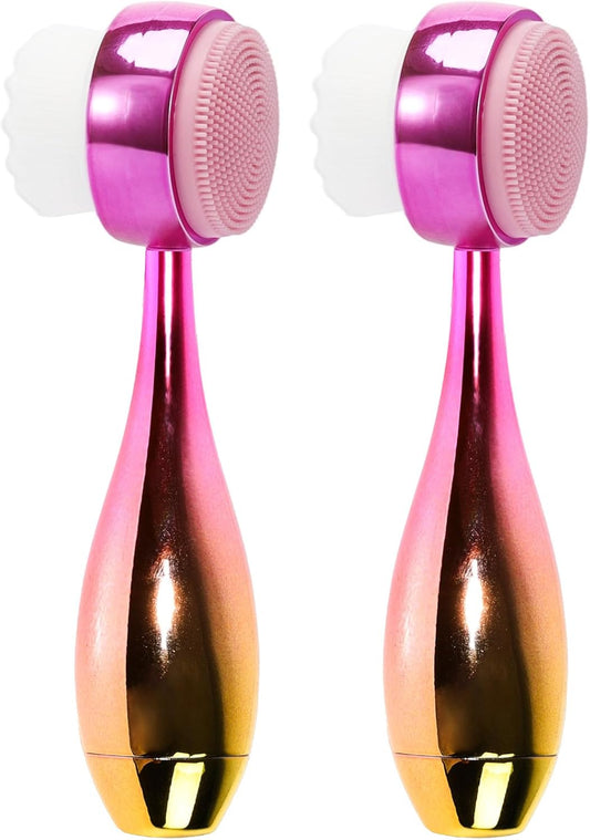 Face Brush 2 in 1, Facial Cleansing Brush Double Sides, Facial Exfoliation Scrub Brush Silicone Manual Face Scrubber Brush for Gentle Deep Pore Cleansing, Skincare (Gold, 2 Pack)