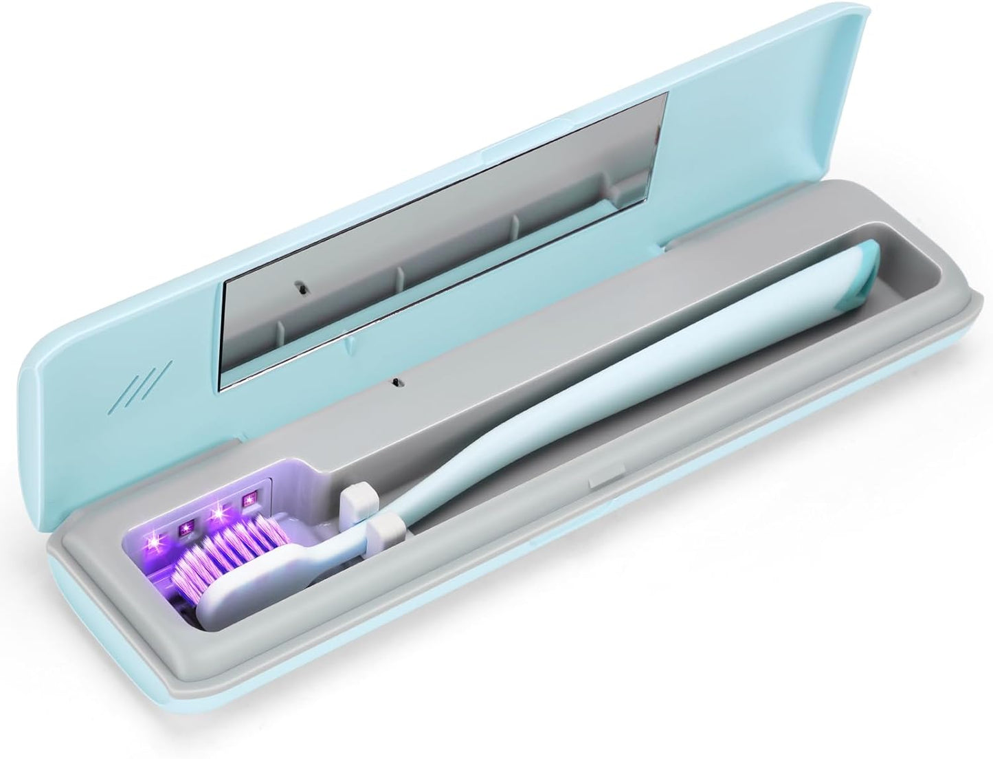 YourMate UVC Toothbrush Case Travel Toothbrush Covers Case for Houshold and Traveling Power by AA Battery or USB-C Blue