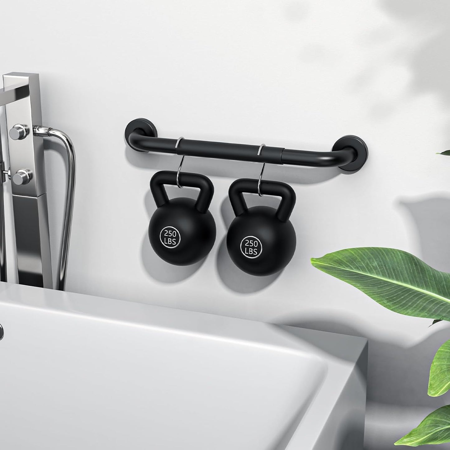 2 Pack 16 Inch Black Shower Grab Bar w/Anti Slip Rubber Grip,ZUEXT Stainless Steel Bath Grab Bar,Bathroom Balance Bar,Wall Mount Safety Handrail Support,Handicap Injury Elderly Senior Assist Handle