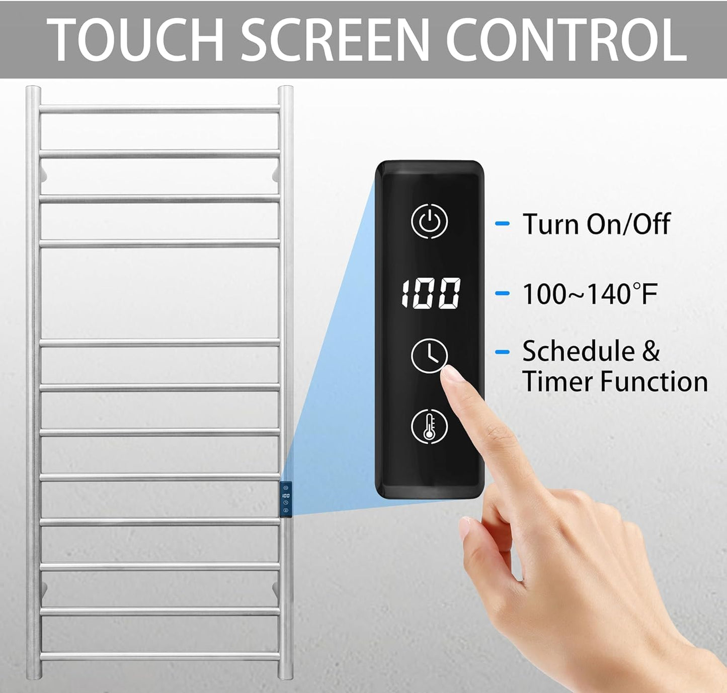 KEG Smart WiFi Towel Warmer Wall Mounted with Built-in Timer and Temperature Adjust Control, 12 Bars Electric Stainless Steel Heated Towel Racks for Bathroom Brushed Nickel