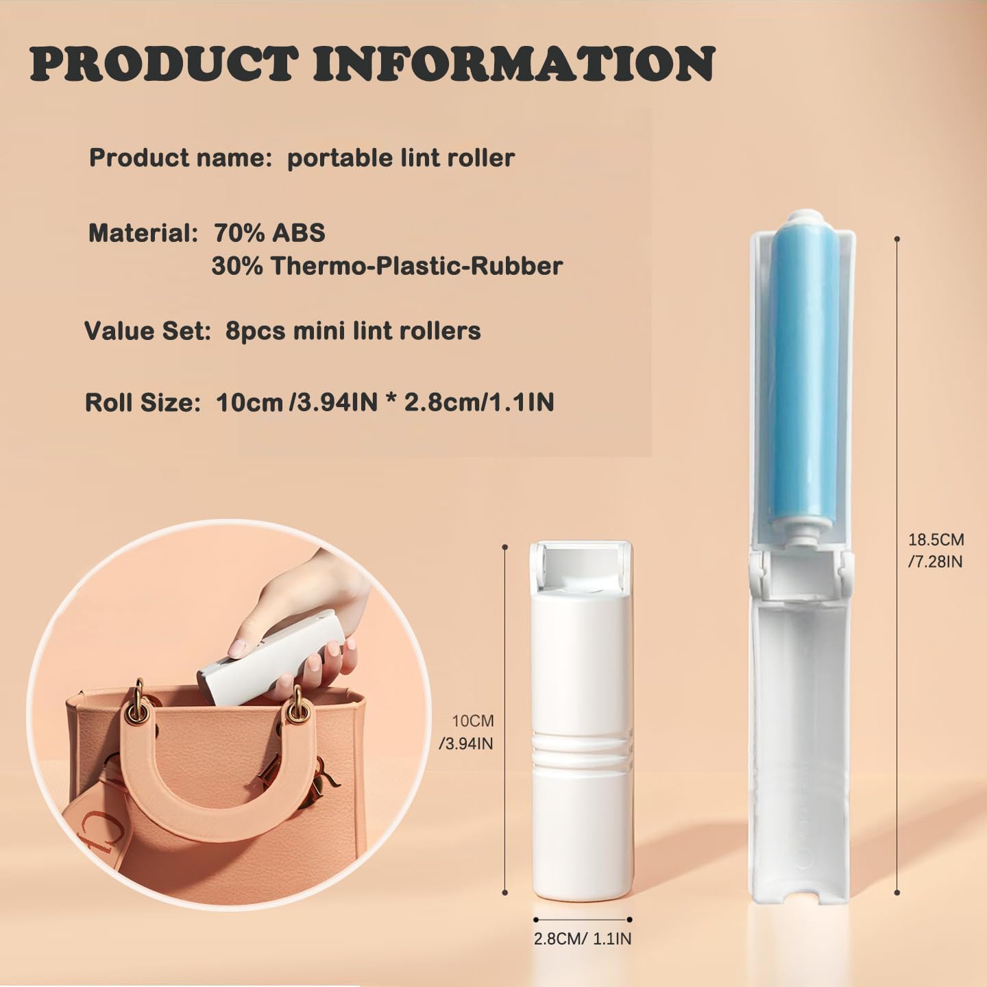 Mini Reusable Lint Roller for Travel, 8 Pack Washable Foldable Lint Remover with Sticky Gel, Portable, Compact and Easy to Clean for Clothes and Luggage Use (Blue)