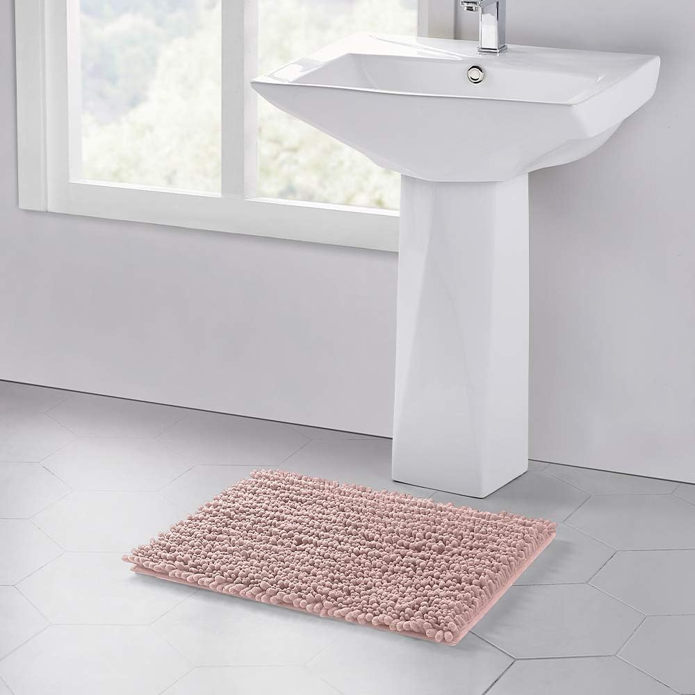 Walensee Bathroom Rug Non Slip Bath Mat (24x17 Inch Dusty Pink) Water Absorbent Super Soft Shaggy Chenille Machine Washable Dry Extra Thick Perfect Absorbant Best Small Plush Carpet for Shower Floor
