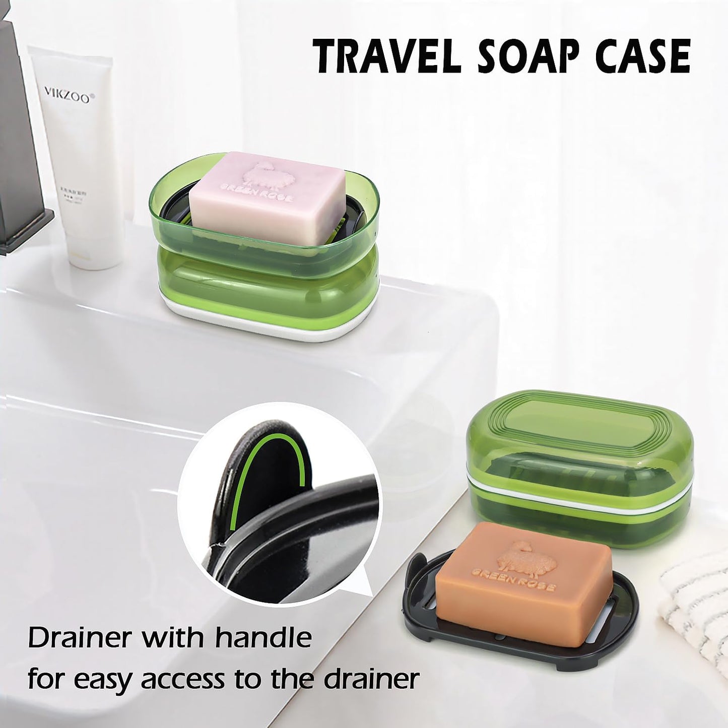 Travel Soap Case, Bath Soap Holder, Bar Soap Dish with Lid for Traveling,Portable Bar Soap Container for Traveling, Camping, Gym, Bathroom (Green)