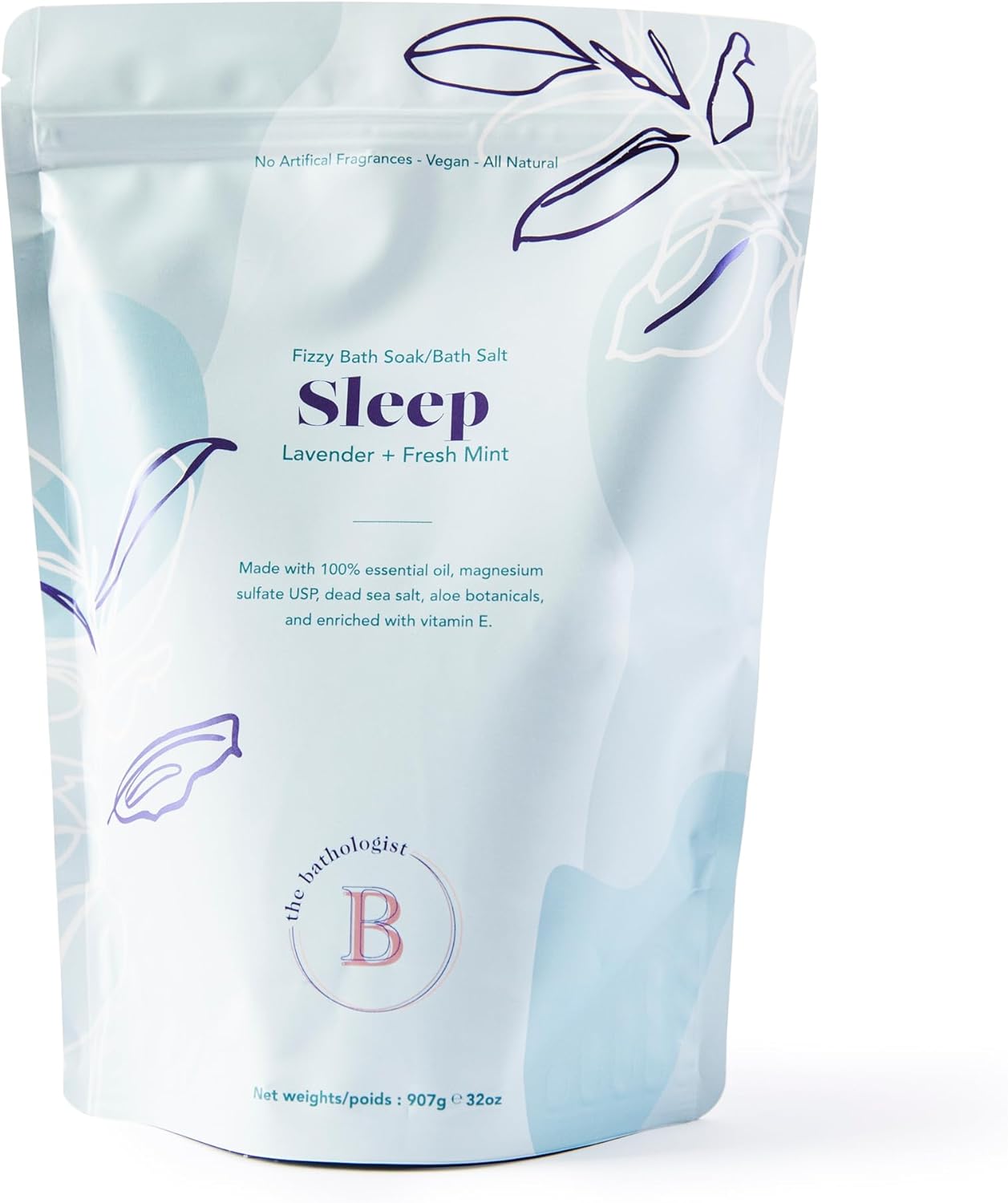 The Bathologist Sleep Fizzy, Lavender & Fresh Mint Bath Soak, Made with Magnesium Sulfate, Dead Sea Salt & Aloe Botanicals, for Restful Sleep and Stress Relief, Approximately 5 Baths, 32 oz