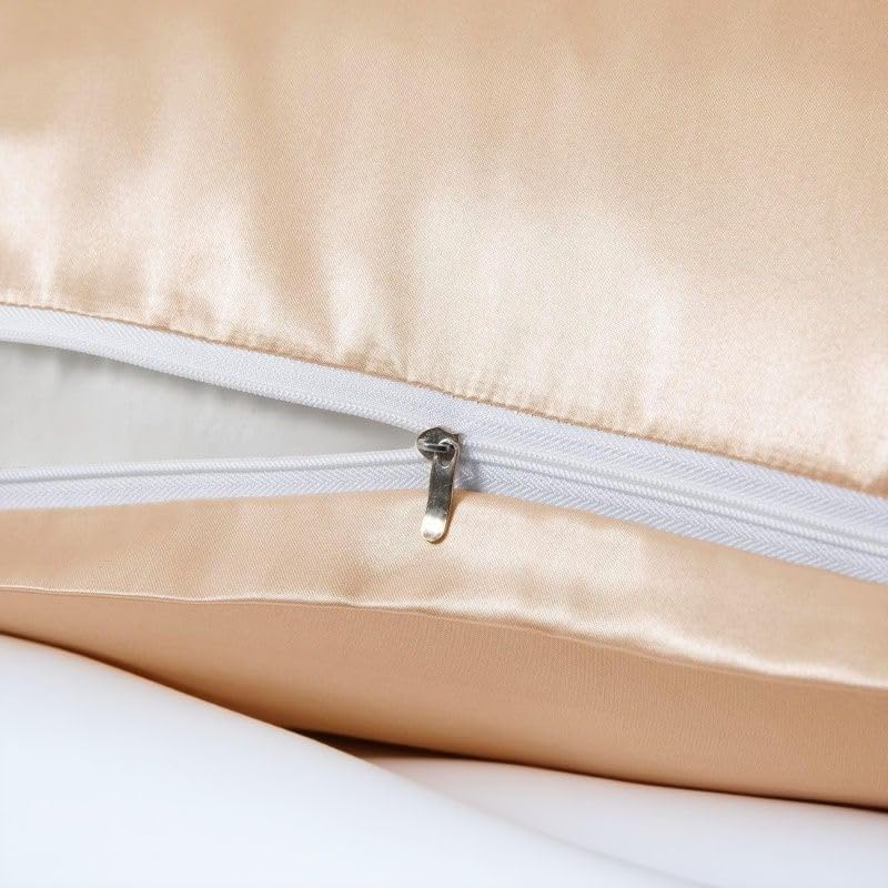 Juwenin Bedding,Luxury Satin Pillowcase with Zipper (Silky Satin Pillow Case for Hair) Set of 2 (Beige, Queen(20''x29''))