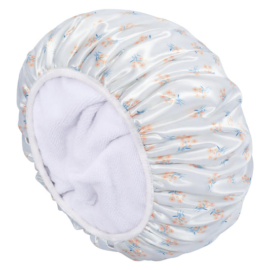 Shower Caps, Triple Layer Large Shower Cap for Women, Reusable Shower Caps for Long Thick Hair (Yellow floral)