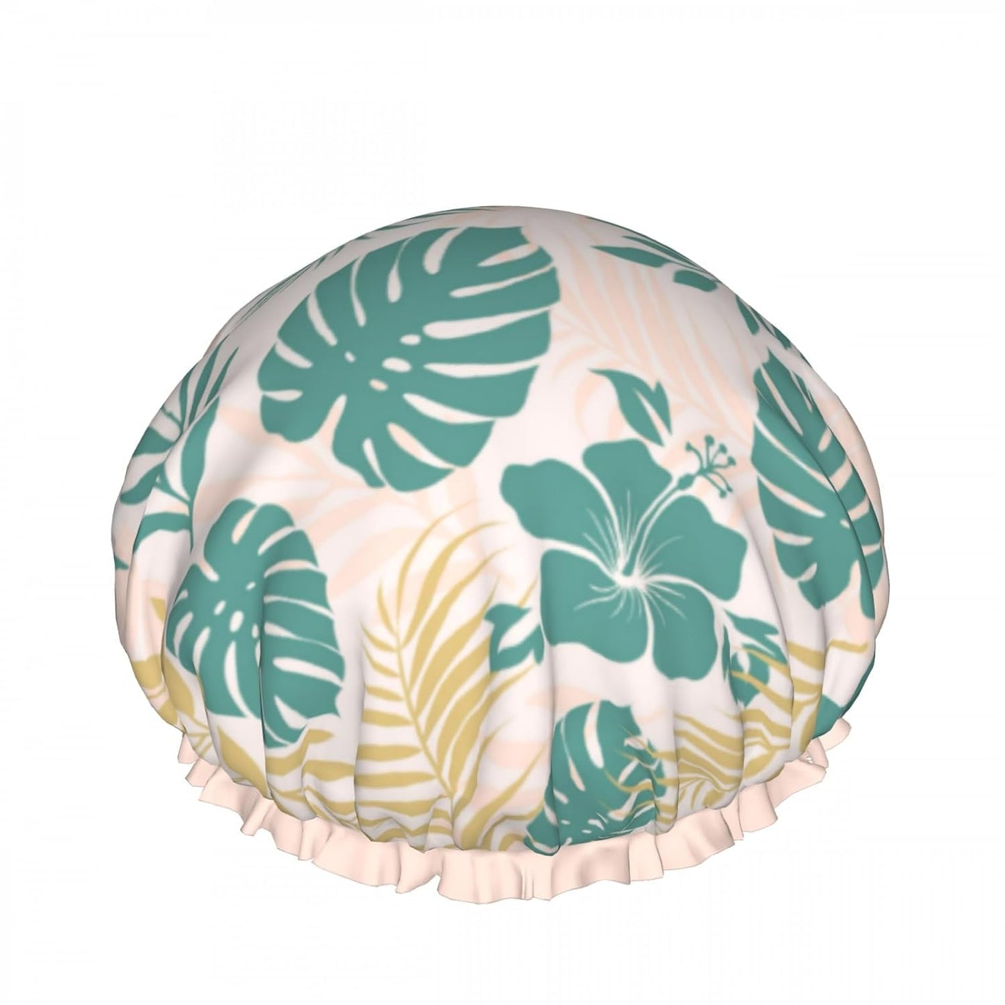 Palm Leaf Nature Double Layer Waterproof Shower Cap for Women Reusable Bath Cap for All Long Hair Lengths Soft Bath Shower Hat