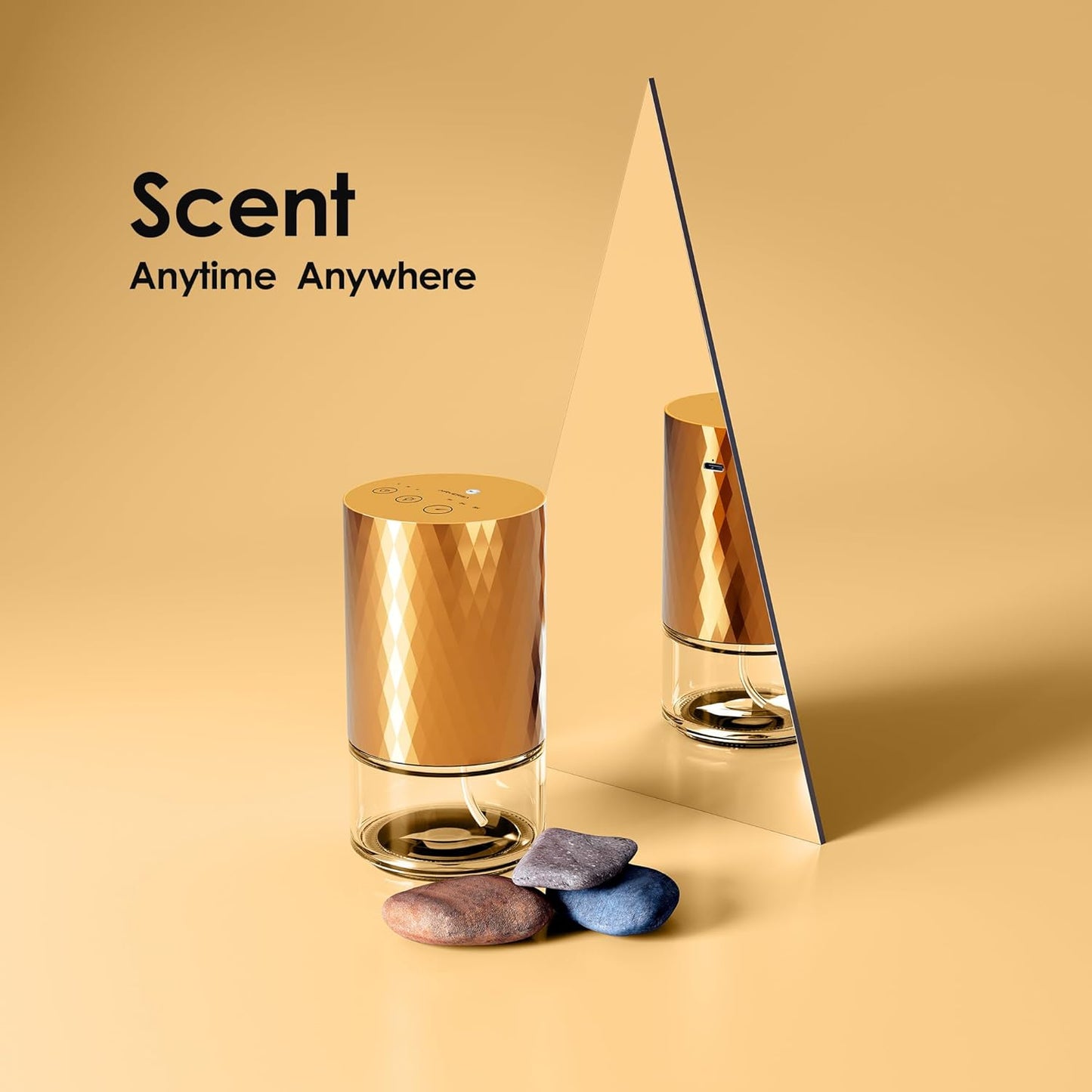 Airversa Waterless Diffuser Essential Oil 100ml Capacity Scent Air Machine for Home Aromatherapy Premium Metal Nebulizer Battery Operated 3 Mist Settings Timers Color Light AN5(Gold)