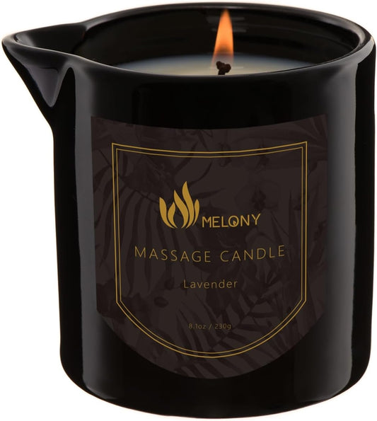 MELONY Massage Oil Candle for Pure Relaxation- 8.1 oz- Moisturizing Essential Oil Body Massage Candle for Home Spa- Amazing Gift for Women & Men (Lavender)