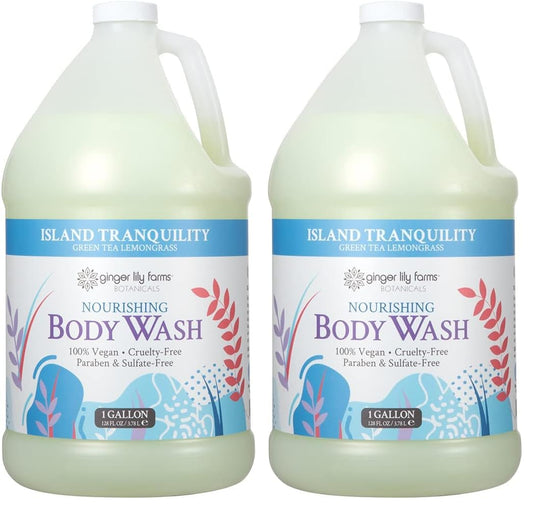 Ginger Lily Farms Botanicals Nourishing Body Wash, Island Tranquility, 100% Vegan & Cruelty-Free, Green Tea & Lemongrass Scent, 1 Gallon Refill (128 fl. oz.) (Pack of 2)