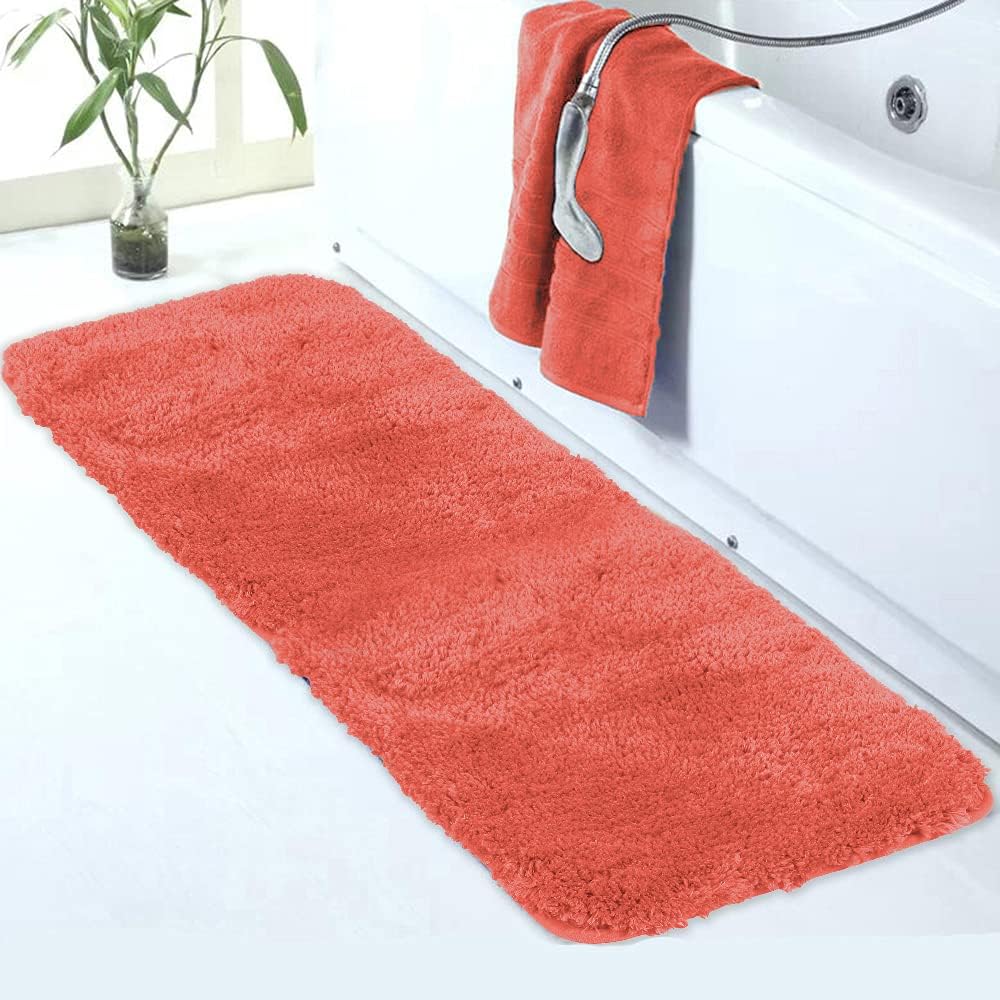 Walensee Bathroom Rug, Living Coral, 24" x 60", Extra Soft, Absorbent Shaggy Microfiber, Non-Slip, Machine Washable