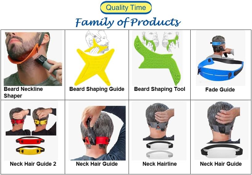 Quality Time Neck Hair Guide Premium, 2 Different Neckline Templates with All 4 Neck Hairline Styles; A Premium Adjustable Stencil/Guard for Haircut, Do It Yourself, Made in USA
