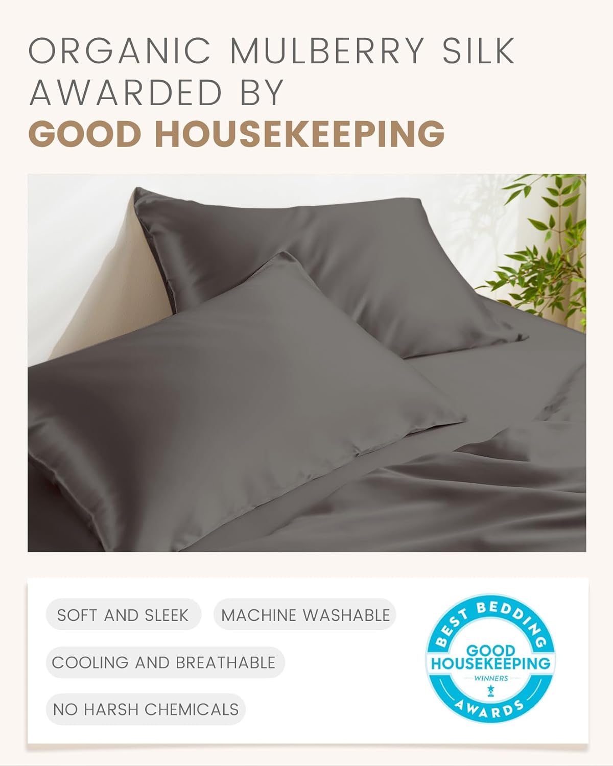 THXSILK Set of 2 Mulberry Silk Pillowcases, 100% Pure Mulberry Silk, 19 Momme 6A+ Grade, Silk Pillowcase for Hair and Skin, King Size Pillow Case with Hidden Zipper, Dark Grey