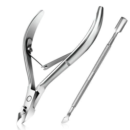 Cuticle Trimmer with Cuticle Pusher - Easkep Cuticle Remover Cuticle Nipper Professional Stainless Steel Cuticle Cutter Clipper Pedicure Manicure Tools for Fingernails and Toenails (D501-Silver)