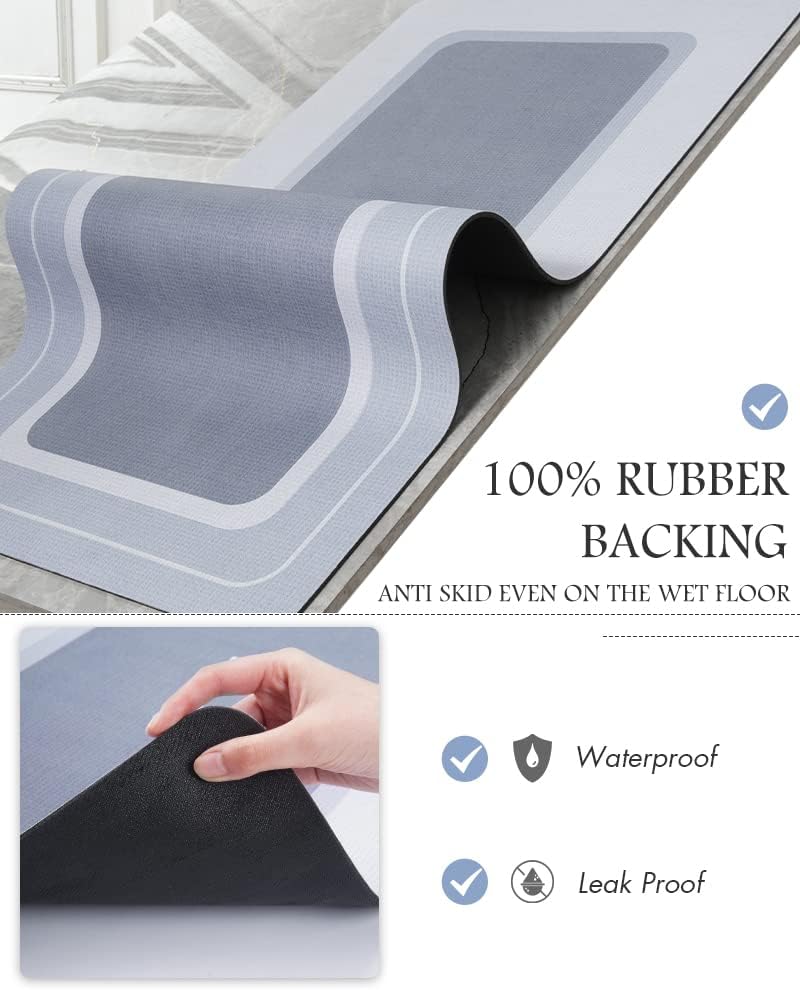 MontVoo Non Slip Super Absorbent Stain Resistant Quick Dry Thin Bath Mat - 17"x27" Blue