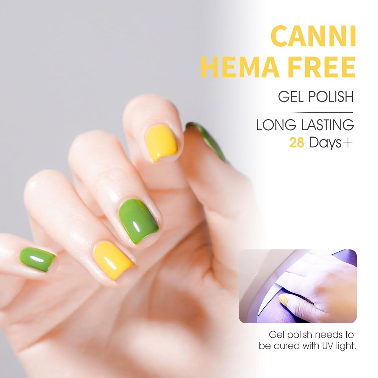 CANNI 6 Colors 9 ML Hema-Free Pastel Yellow Green Gel Nail Polish Set, Sage Forest Lime Green Pale Yellow Gel Polish Kit, Soak Off LED Nail Gel Manicure Kit DIY at Home Salon Gifts