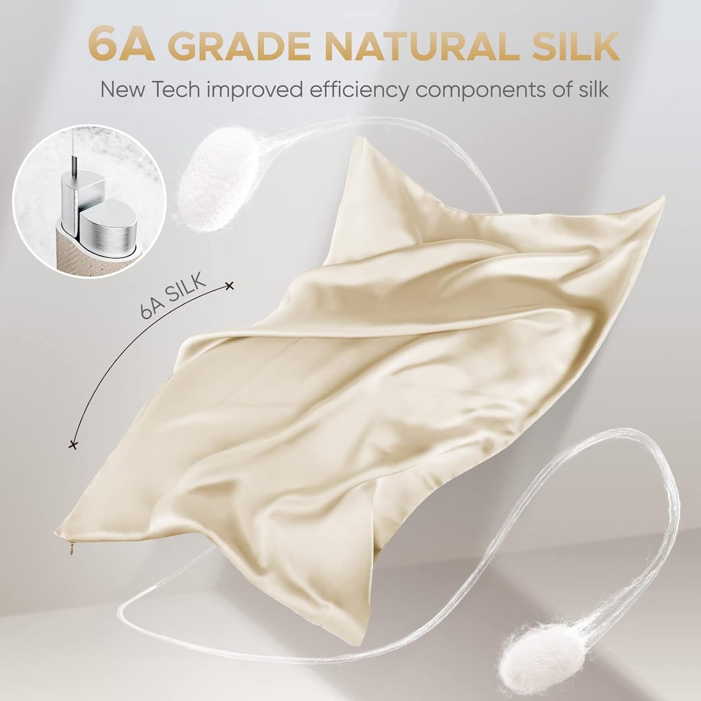 100% Pure Mulberry Silk Pillowcase for Hair and Skin - Allergen Resistant Dual Sides,600 Thread Count Silk Bed Pillow Cases with Hidden Zipper,1pc,Queen Size,Champagne