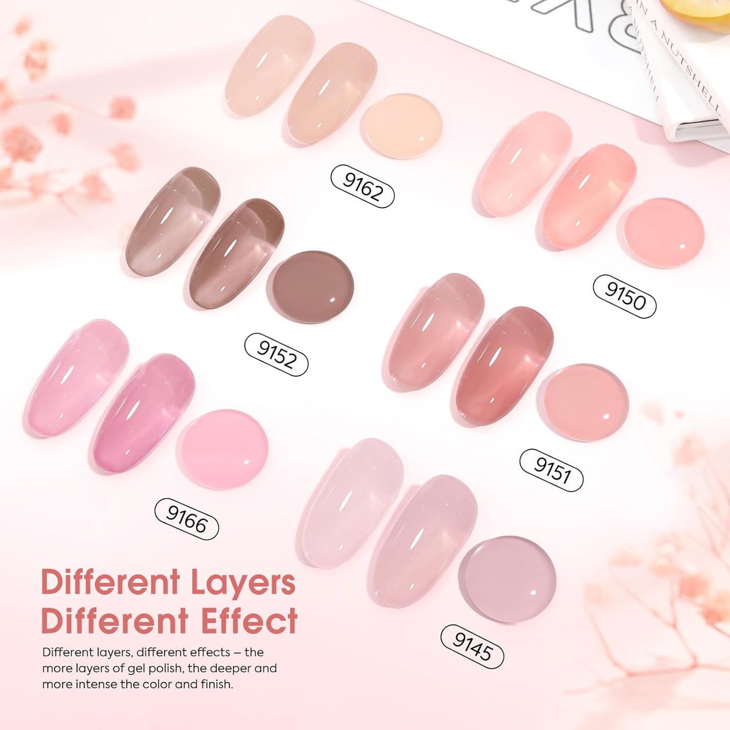 CANNI 6 Colors 9 Ml Sheer Jelly Pink Gel Nail Polish Set- Neutral Transparent Pink Colors Gel Polish Kit, Soak Off LED Nail Gel Manicure Kit DIY at Home Salon Gifts