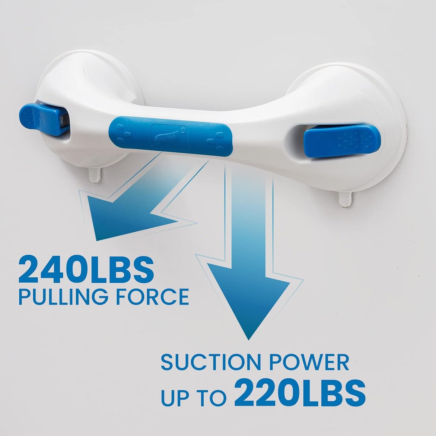 LEVERLOC Shower Grab Bar, 12 Inch Suction Grab Bars for Bathtubs, Shower Handle Handrail for Seniors Bathroom Safety Grip for Elderly, Heavy Duty No Drilling Removable,Blue