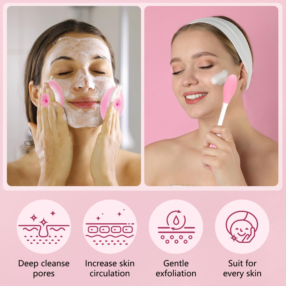 Silicone Face Scrubber, 1pcs Exfoliating Lip Brush, 1pcs Cleansing Brush,2pcs Face Mask Exfoliator Blackhead Skin Care Tool