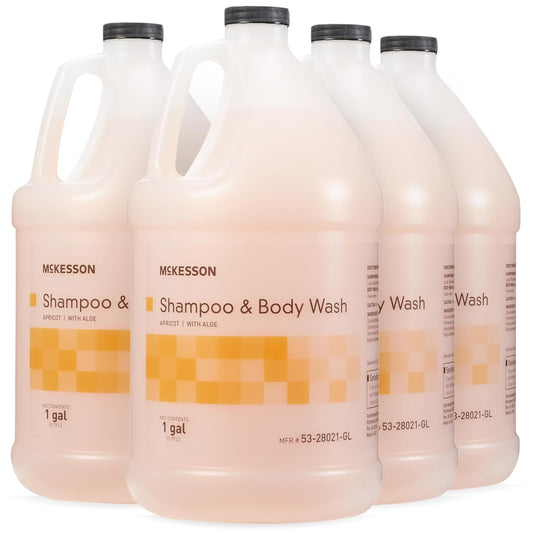 McKesson Body Wash and Shampoo [4 Count] - 1  Gallon Bulk Refill Full Body Wash with Aloe, Apricot Scent - Sensitive Skin & Hair 2‑in‑1