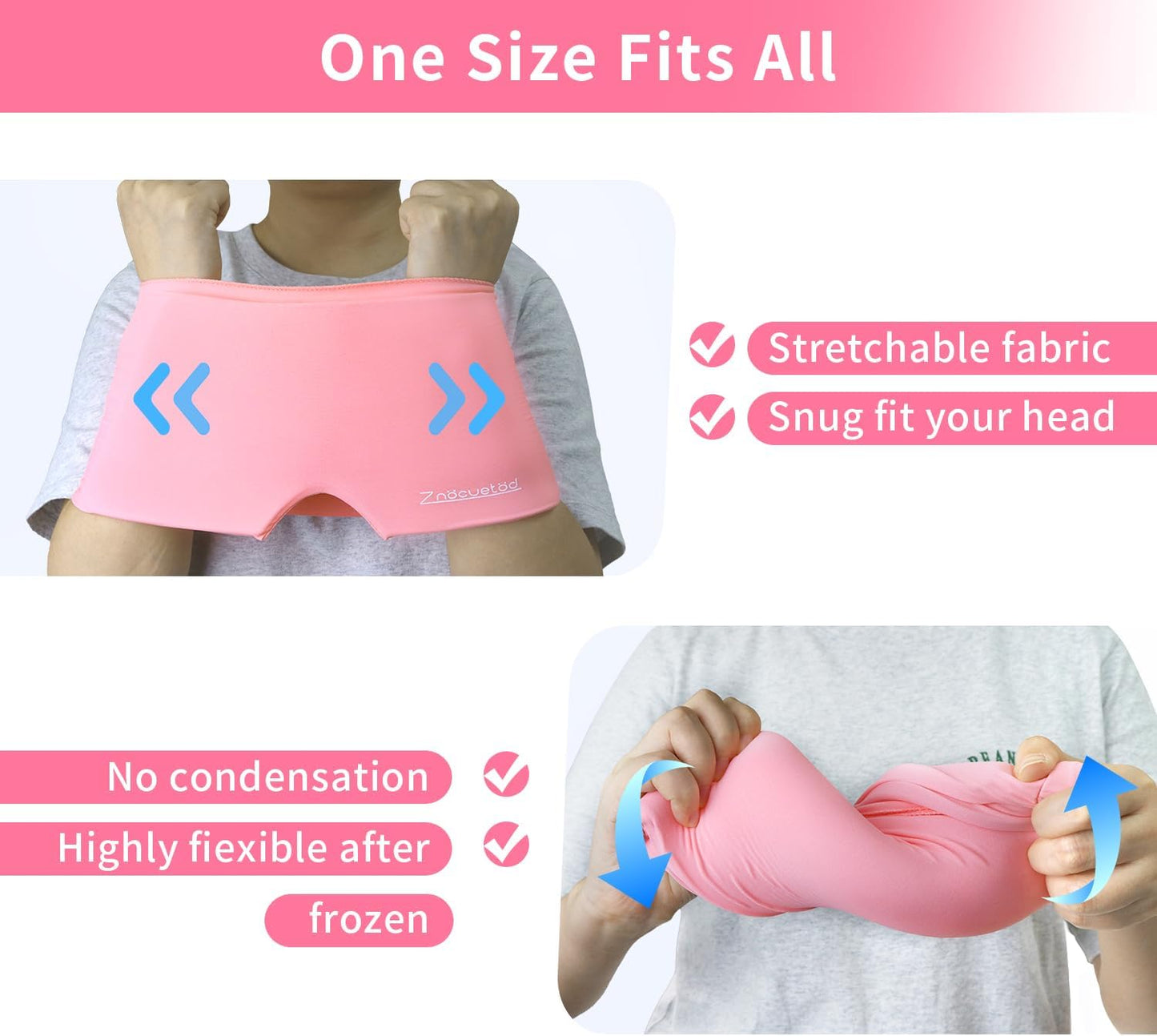 ZNÖCUETÖD Migraine Headache Relief Cap Hat Full Head ice Pack Wrap Cooling Gel Ice Beanie Cold Cap Hot/Cold Compress Therapy for Sinus, Stress, Tension, Head Pain Relief, Women