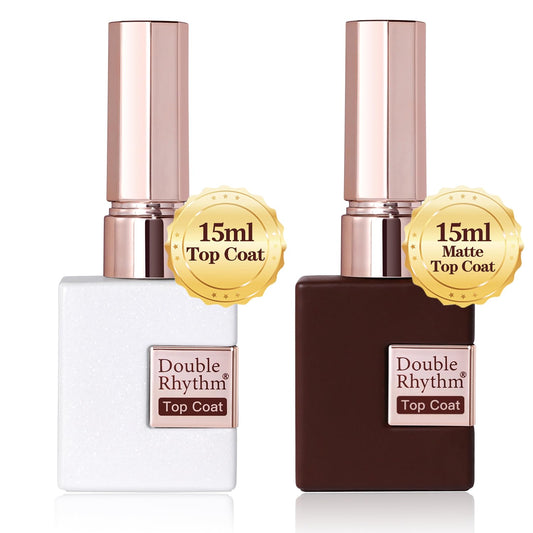 Double Rhythm 2 Pcs 15ML No Wipe Gel Top Coat and Base Coat Set Clear Glossy Gel Polish Kit Soak Off LED (Top Coat and Matte Coat)