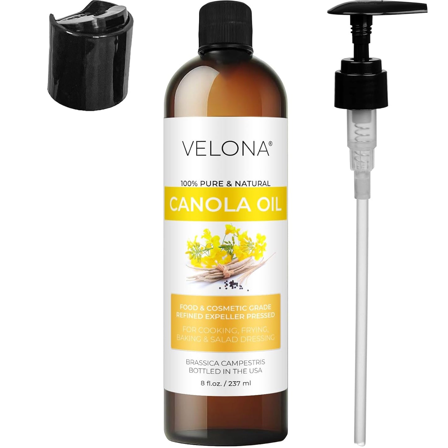 velona Canola Seed Oil 8 fl oz | 100% Pure and Natural Carrier Oil | Refined, Expeller pressed | Cooking, Dressing, Skin, Face, Body, Hair Care | Use Today - Enjoy Results