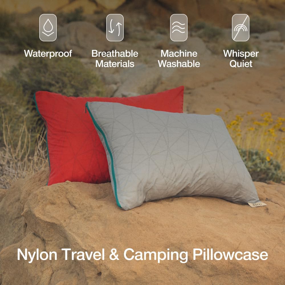 Coop Home Goods Nylon Camping and Travel Pillow Cover, Waterproof Camping Pillow Protector, Zippered Cover, Washable Travel Pillowcase (Red)