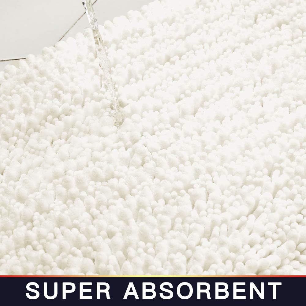 Walensee Bathroom Rug 2 Pieces Set Non Slip Bath Mat (20"x32" Plus 20"x32" Ivory) Water Absorbent Super Soft Shaggy Chenille Machine Washable Dry Extra Thick Perfect Carpet for Shower Floor