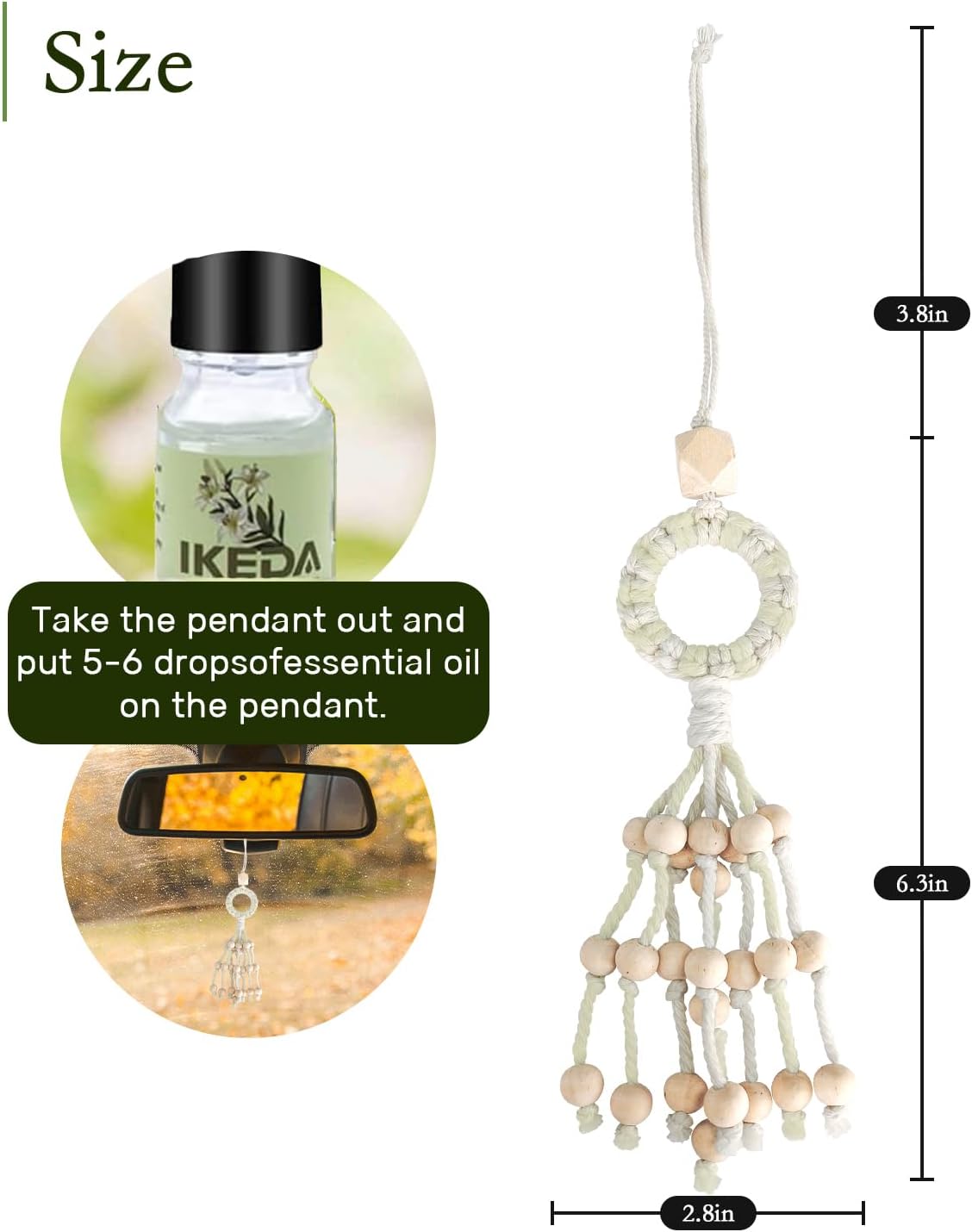Car Air Freshener,White Musk Hand Woven Hanging Natural Odor Eliminator with 10ml Essential Oil,Wooden Diffuser Balls Deodorizer for Home, Vehicles
