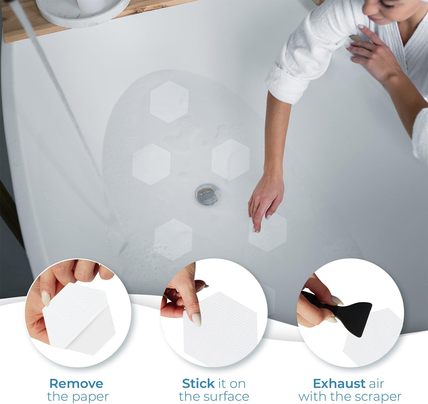 Anti Slip Shower Stickers 24 PCS, White Non-Slip Shower Strips for Adults, Premium Adhesive Bath Tub Stickers