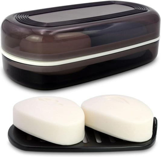 Solid Shampoo Bar Holder, Large Bar Soap Holder, Travel Soap Container, Soap Box with Draining Layer, Soap Case for Bathroom, Traveling, Gym, Camping (Black Style-1-Large)