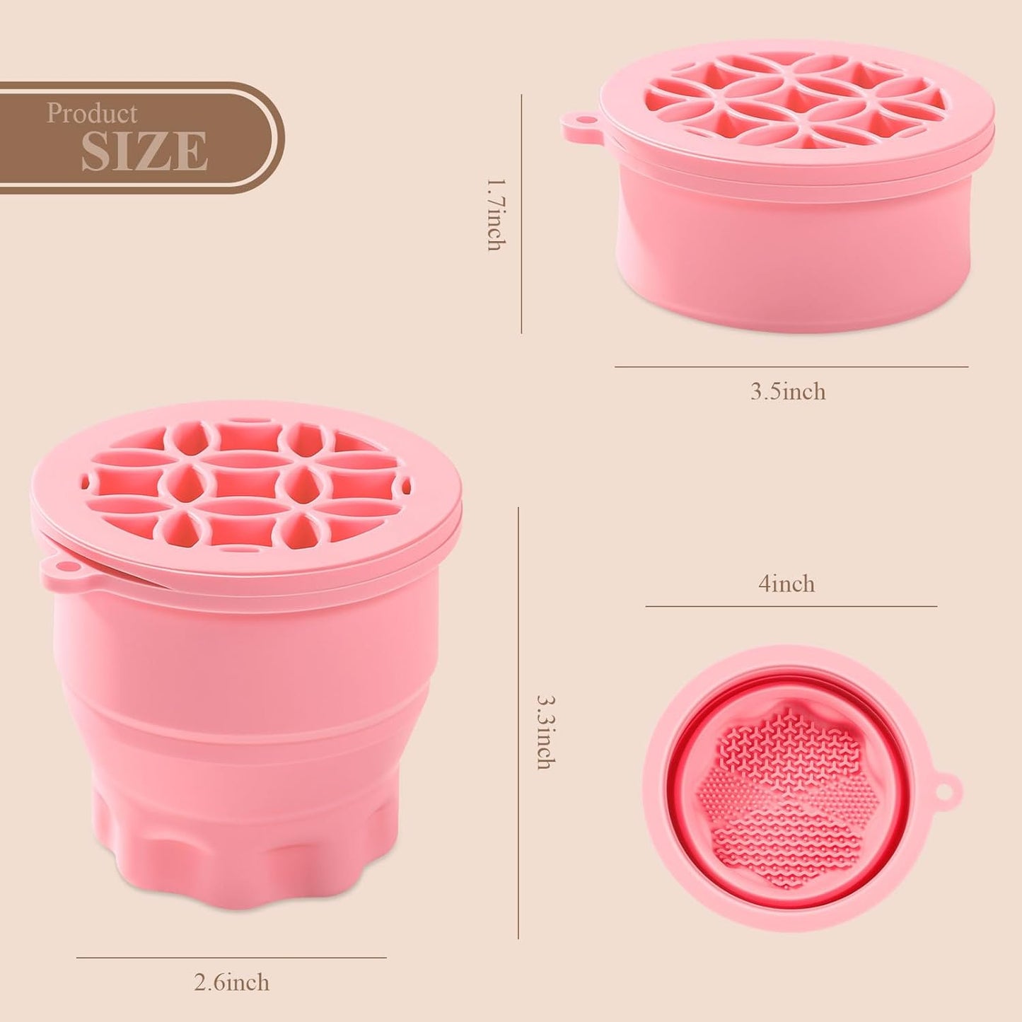 WantGor Makeup Brush Cleaner Mat with Brush Storage Holder, 3 in 1 Foldable Silicone Bowl Cosmetic Brushes Cleaning Pads Tool for Makeup Brush, Makeup Sponge, Powder Puff (Pink)