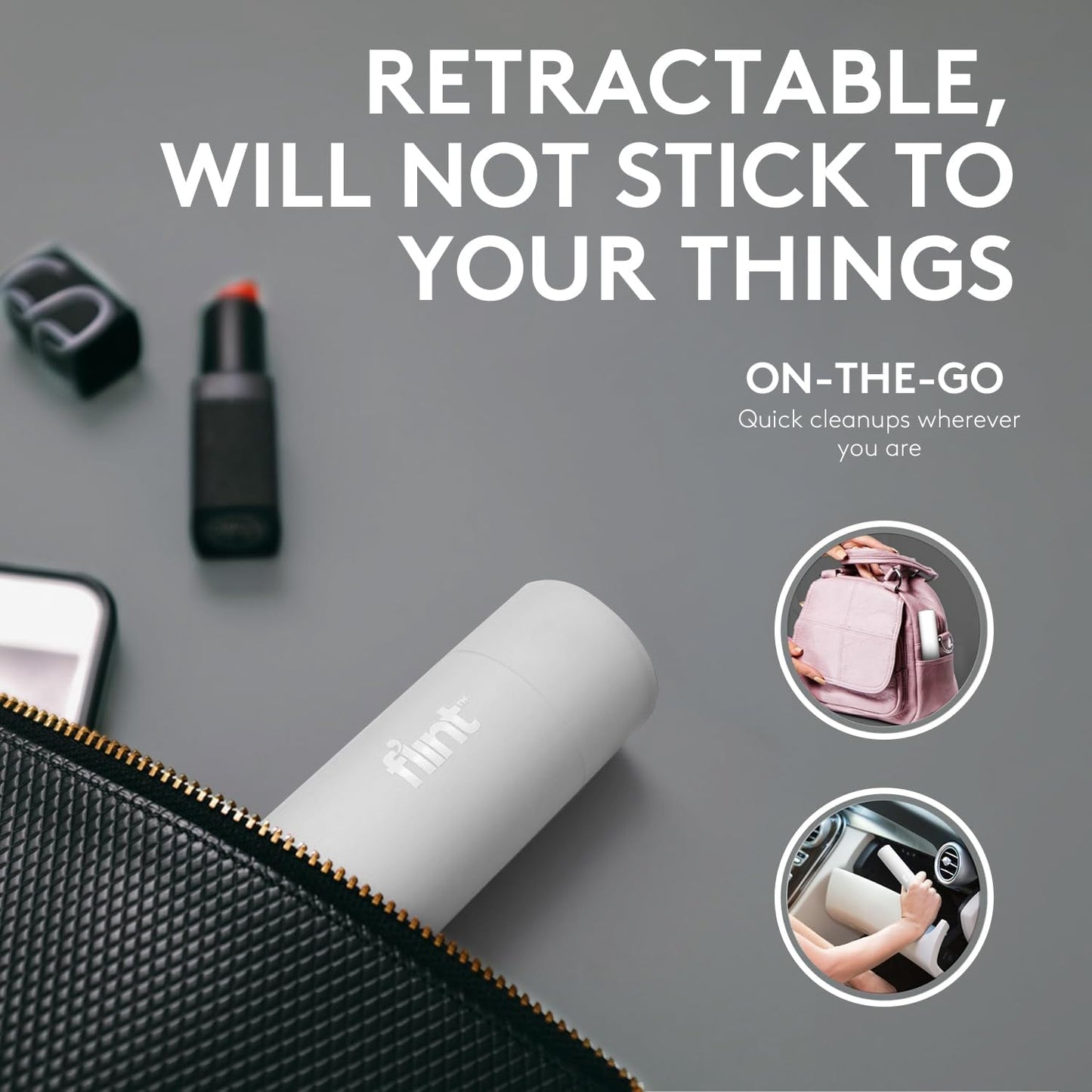 Flint Classic White Retractable Mini Lint Roller with 30 Extra Sticky Sheets, Small and Portable Lint Roller, Ideal Pet Hair Remover, Travel Lint Rollers for pet Hair Extra Sticky