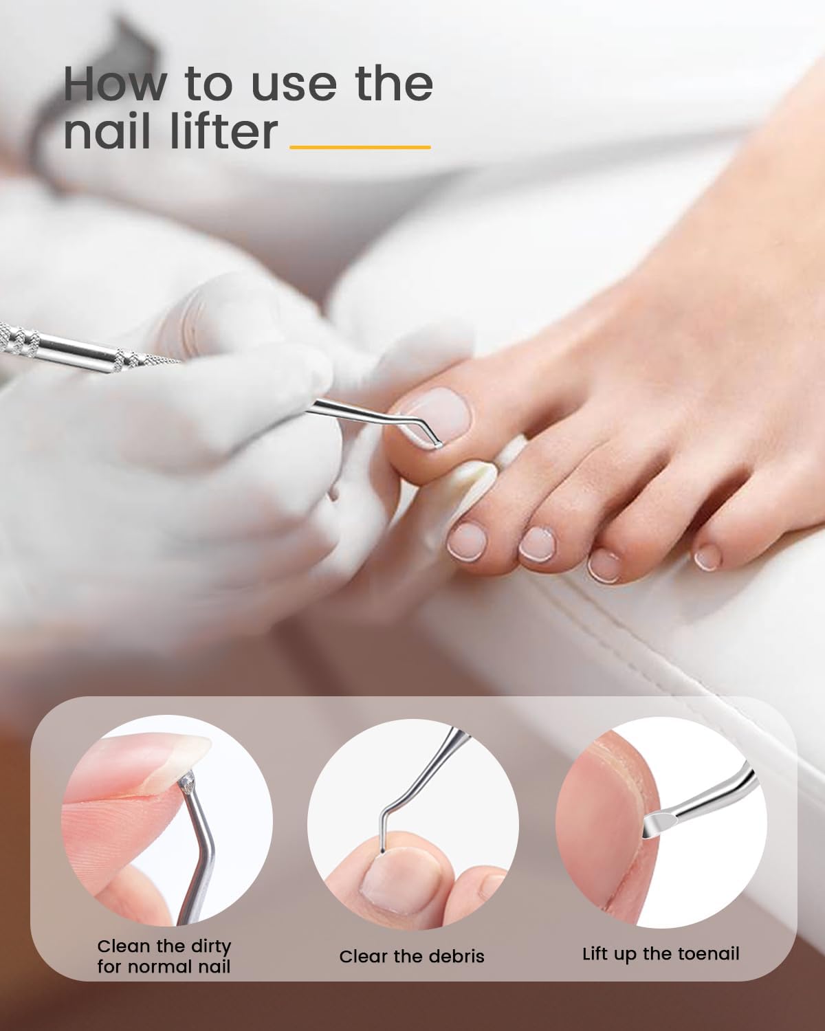 BEZOX Long Metal Nail File, Stainless Steel Fingernail File for Thick and Fungal Nails with Dual-Ended Toenail Lifter – The Ultimate Manicure & Pedicure Tool for Men and Women’s Nail Care - Silver