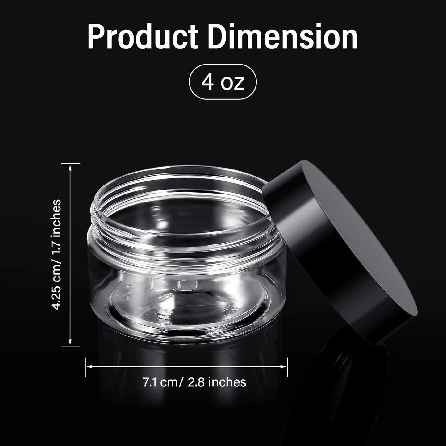 SATINIOR 12 Pack 4 oz Plastic Container Jars with Lids Round Clear Travel Cosmetic Container Slime Jars for Toiletries, Lotion, Cream, Ointments, Makeup, Rhinestone, Samples, Kitchen Storage(Black)