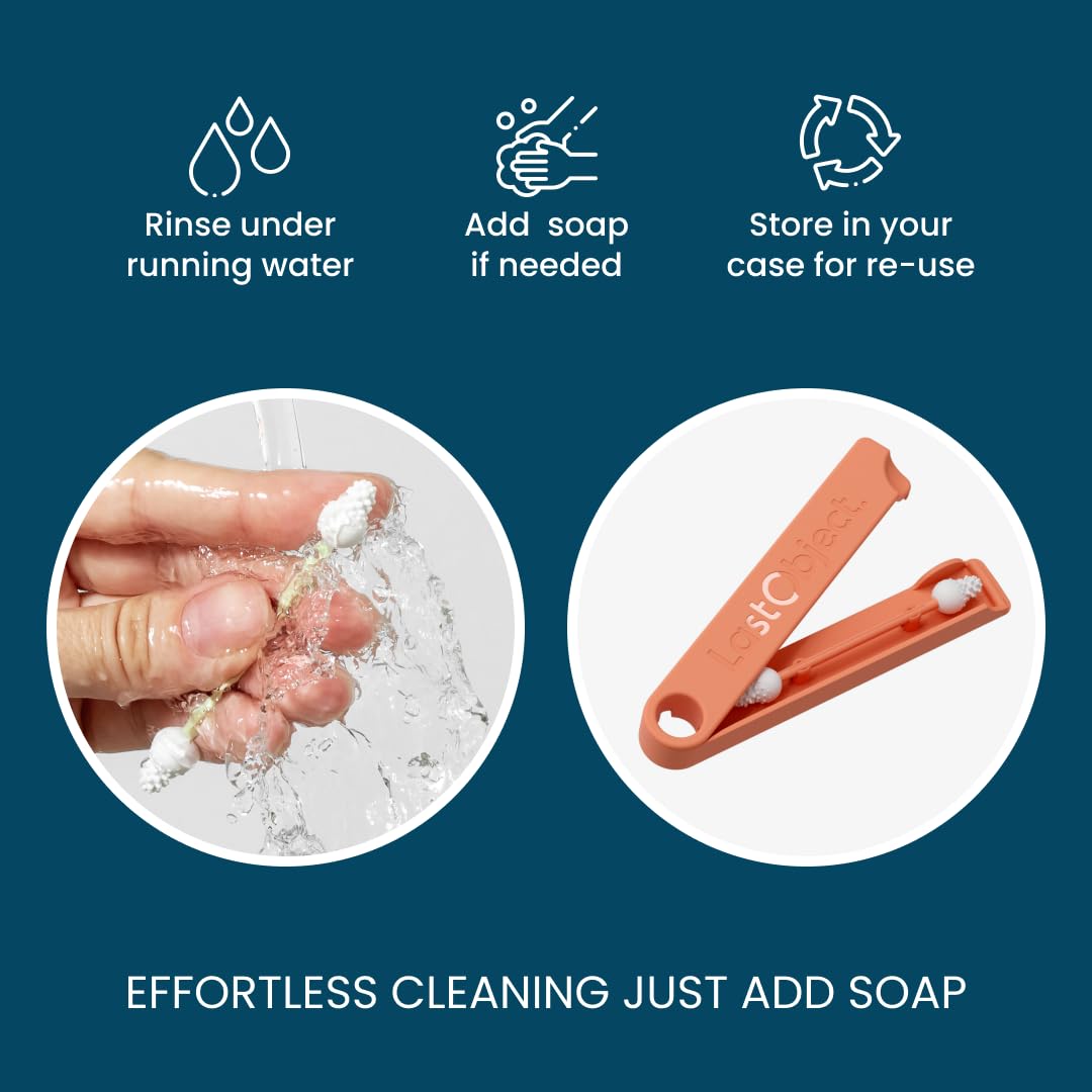 LastSwab® Reusable Cotton Safety Swabs for Baby Ear Cleaning - The Sustainable and Sanitary Alternative to Single-Use Q Tips - Easy to Clean and Zero Waste - Convenient Travel Case Holder