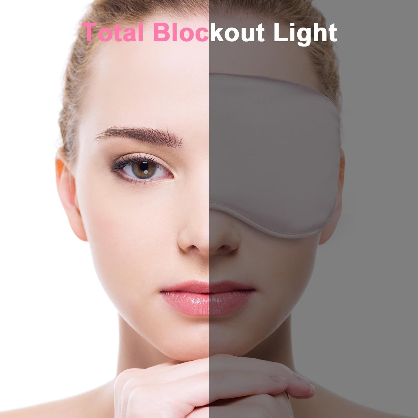 Sleep mask w/Cooling Gel Eye Mask, 2Packs Heated Eye Mask for Sleeping, Reusable Ice Silk Blackout Eye Cover Sleeping Mask for Travel, Home, Office, Yoga, Stocking Stuffers (Black+Pink)