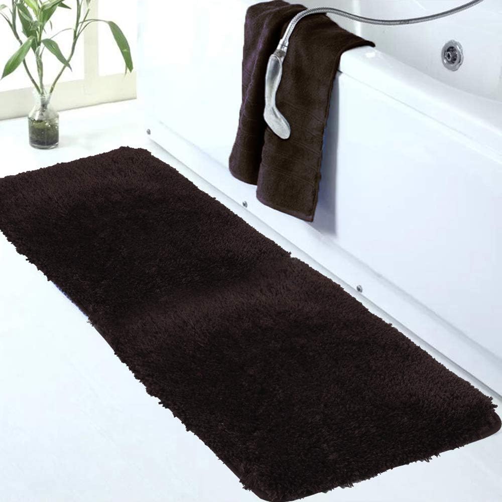 Walensee Large Bathroom Rug (24 x 72, Brown) Extra Soft and Absorbent Shaggy Bath Mat Machine Washable Microfiber Non Slip Luxury Floor Mat