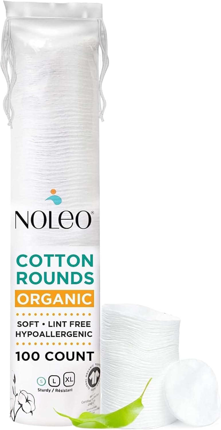 NOLEO Organic Cotton Rounds, Small 2″ Pressed & Lint-Free, Biodegradable & Compostable, 100-Count – Makeup Remover & Skincare Pads