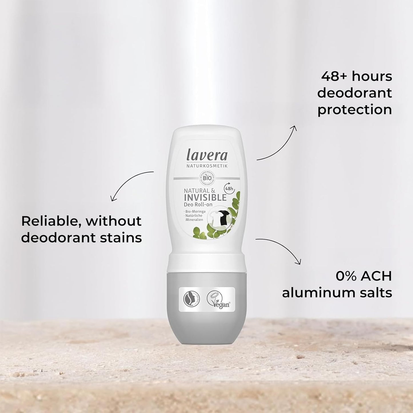 lavera Deo Roll-On NATURAL & INVISIBLE 48h - vegan - natural cosmetics - with organic moringa & natural minerals - no aluminium - climate neutral - 48h protection - dermatologically tested - 1.6 Fl Oz