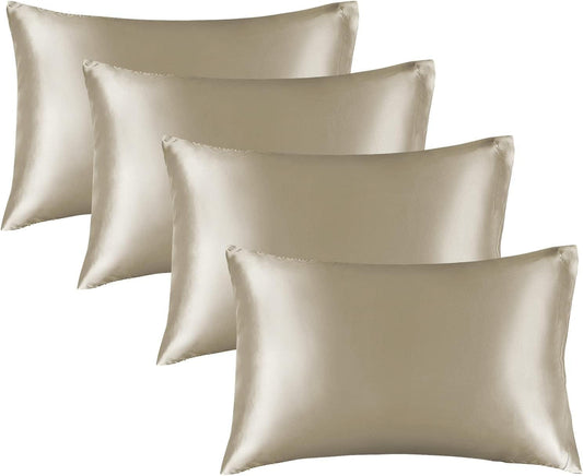 BEDELITE Satin Pillowcase for Hair and Skin, Super Soft Similar to Silk Pillow Cases 4 Pack with Envelope Closure, Cooling Pillowcases for Women Men (20"x40" King Size, Taupe)