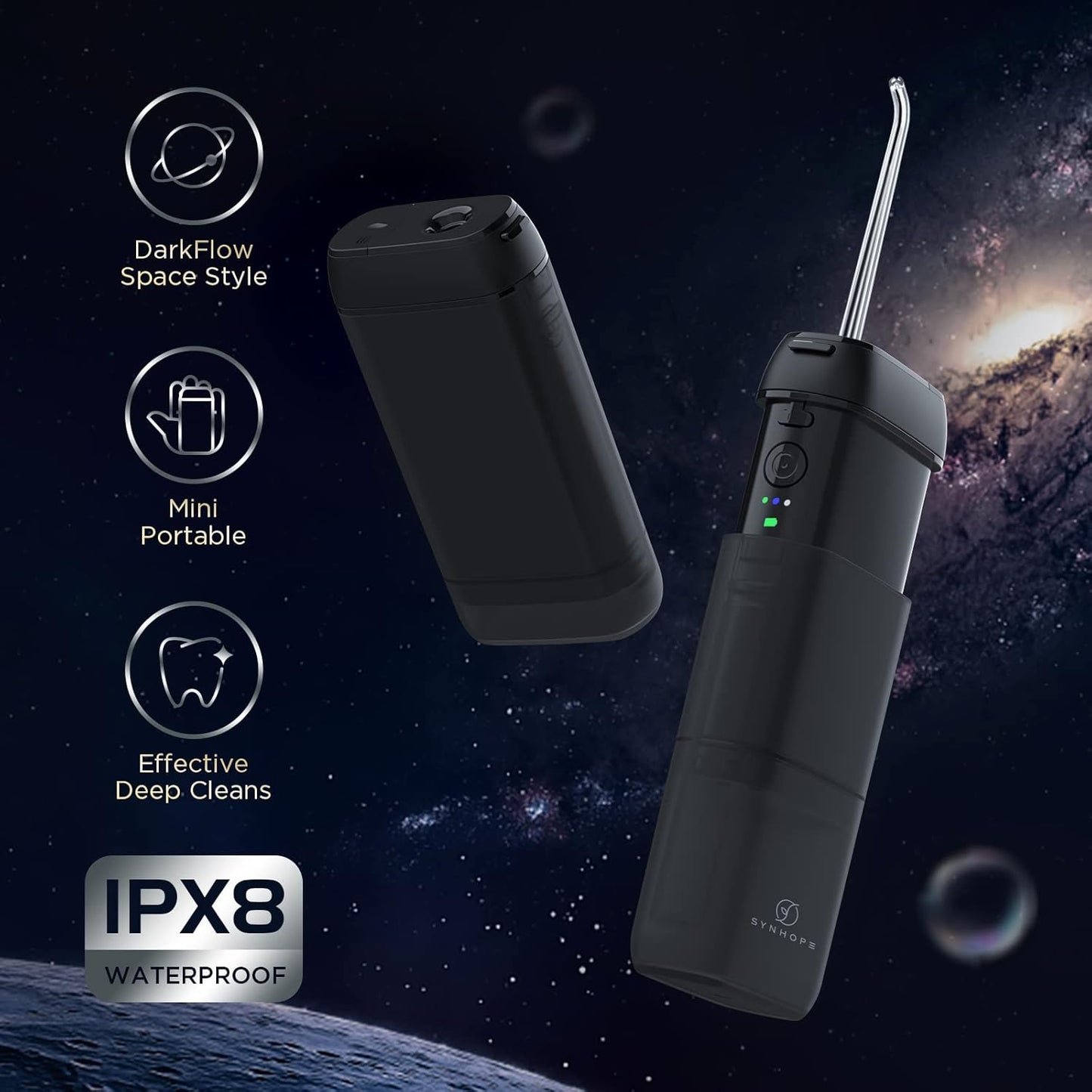 Water Flosser [ Mini Cordless Portable ] Oral Irrigator Water Teeth Cleaner Pick, Telescopic Water Tank, 3 Modes & IPX7 Waterproof, Home & Travel Water Floss for Teeth, Braces Bridges Care (Black)