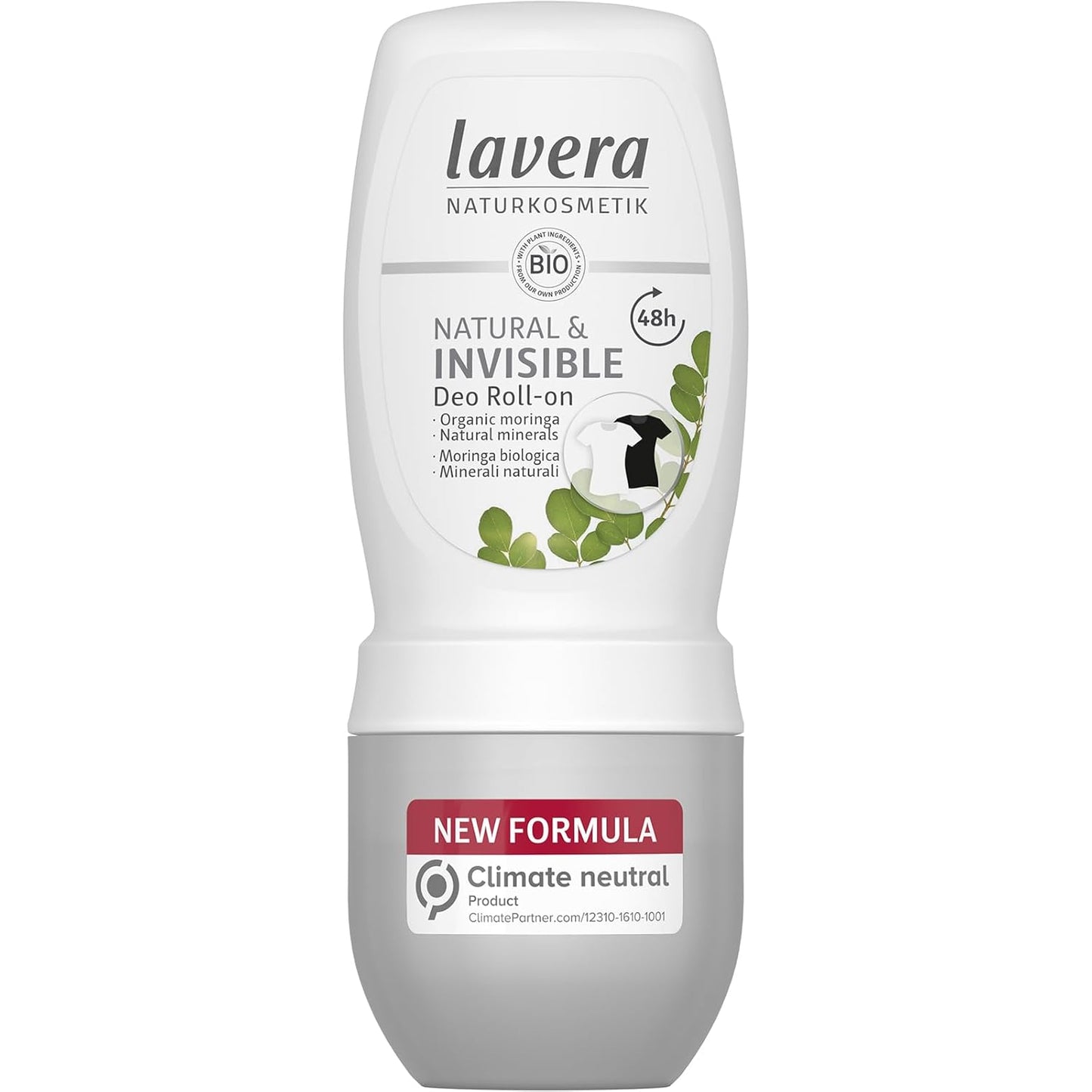 lavera Deo Roll-On NATURAL & INVISIBLE 48h - vegan - natural cosmetics - with organic moringa & natural minerals - no aluminium - climate neutral - 48h protection - dermatologically tested - 1.6 Fl Oz