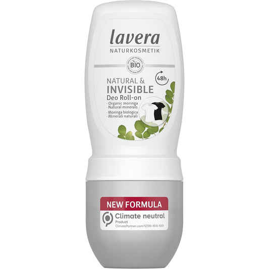 lavera Deo Roll-On NATURAL & INVISIBLE 48h - vegan - natural cosmetics - with organic moringa & natural minerals - no aluminium - climate neutral - 48h protection - dermatologically tested - 1.6 Fl Oz