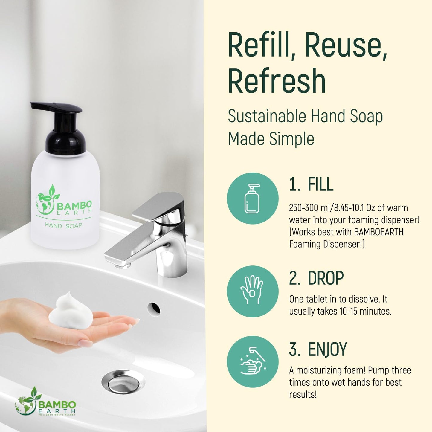 18 Pack Natural Foaming Hand Soap Tablets - Soft Moisturizing Handwash Tab Refills - 1 Tablet = 9 Oz Refillable Liquid Wash Foam Handsoap - Eco-Friendly Paper Softsoap Refill Tabs (Coconut & Vanilla)